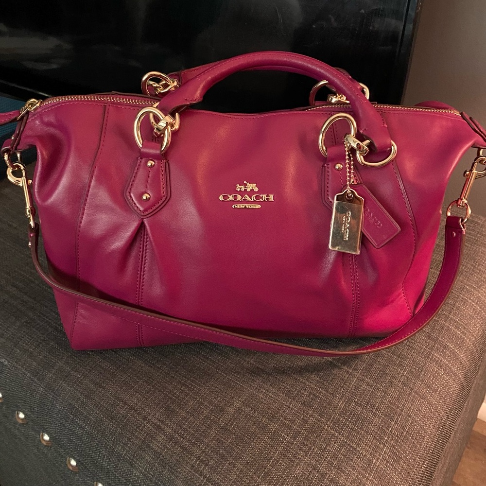 NWT Coach F58410E Fuchsia Leather Satchel with Gold Hardware